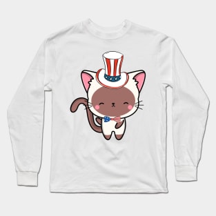 Funny white cat is ready for independence day Long Sleeve T-Shirt